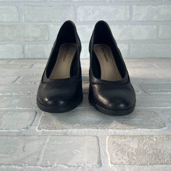 Hush Puppies Pumps Heels Womens 8 Black Pebbled Leather Chunky Stacked Block - Picture 5 of 12